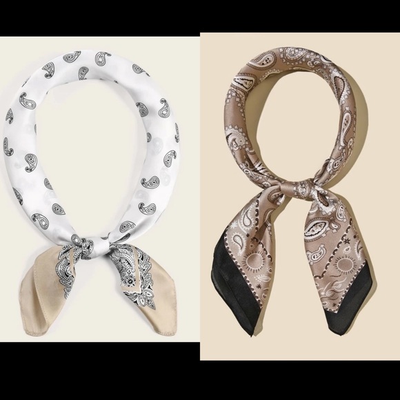 Paisley bandanna handkerchief taupe black boho - Picture 2 of 2